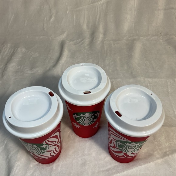 Starbucks 25 Years Holiday LOT OF 3 Cup Cheer Plastic Reusable Red Tumbler 16 oz - Picture 2 of 6
